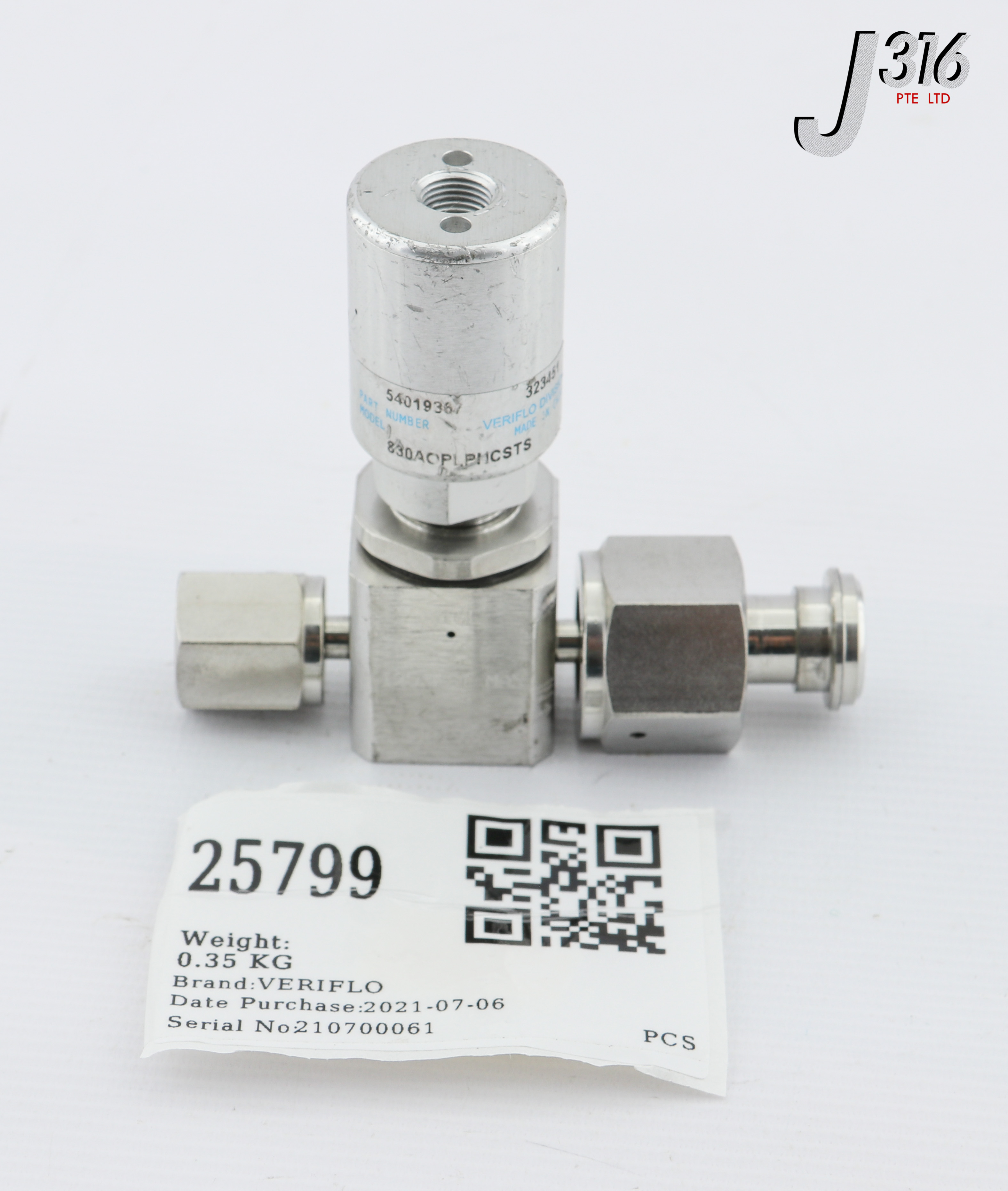 のん 25799 VERIFLO 1/2'' UHP HIGH FLOW DIAPHRAGM VALVE, 54019367